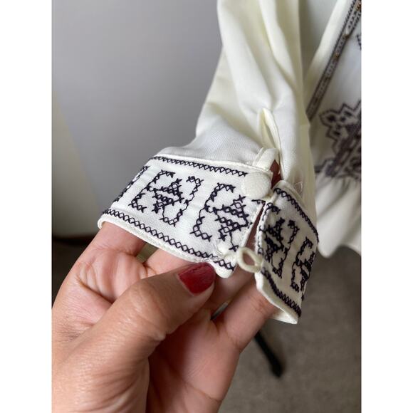 KLD Signature Women's Ruffle Hem Sequin Beaded Embroidered Sheer Blouses Cream L - Picture 6 of 13